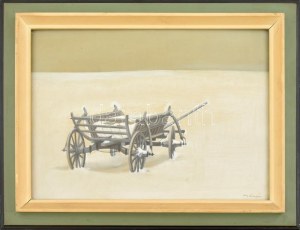 Mácsai István (1922- 2005): Téli szekér. Olaj,farost, jelzett, fa keretben, 30×40 cm