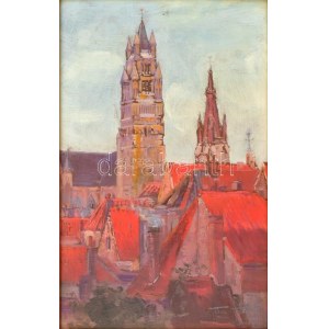 Kézdi-Kovács László (1864-1942): Brugesi részlet (Belgium), 1911. Olaj, falemez. Jelzett...