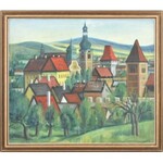 Németh János (1937-): Kőszeg látképe. Olaj, vászon, jelzett. Fa keretben, 60x80cm / János Németh (1937-)...