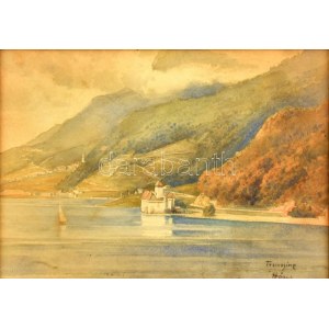 Háry Gyula (1864-1946): Tremosino (Garda-tó, Olaszország). Akvarell, papír, jelzett. Üvegezett...