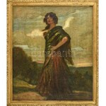Dudits Andor (1866-1944): Hölgy a dombtetőn. Olaj, vászon, jelzett. Fa keretben. 72,5x62,5 cm/ Andor Dudits (1866-1944)...