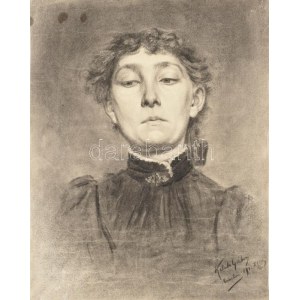 Keleti (Kelety) Gábor (1870-?): Női portré, München, 1891. Szén, papír, jelzett. 47x37 cm...