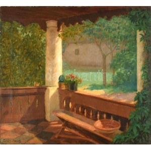 Leidenfrost Sándor (1888-?): Napsütötte kert. Olaj, vászon, jelzett...