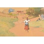 Neogrády Antal (1861-1942): Hazafelé. Akvarell, papír, jelzett. Üvegezett, kissé kopott fa keretben, 28×38...