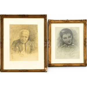 Spányik Kornél (1858-1943), 2 db mű: Időskori önarckép, 1935 és felesége húgának portréja. Szén, papír...