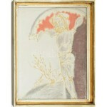 Szántó Piroska (1913-1998): Útszéli feszület. Vegyes technika, papír, jelzett. Üvegezett fa keretben. 52×41...