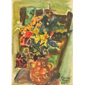 Frank Frigyes (1890-1976): Virágcsendélet. Akvarell, ceruza, papír, jelzett. Üvegezett fa keretben. 58,5×42 cm ...