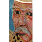 Orosz János (1932-2019): Cirkuszosok, 1973. Olaj, farost, jelzett. Hátoldalán autográf felirattal. Fa keretben...