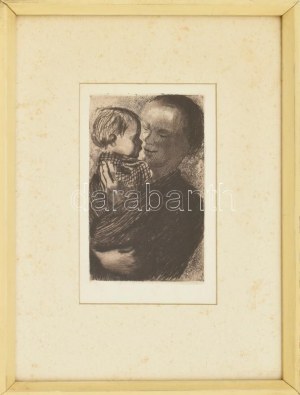 Käthe Kollwitz (1867-1945): Anya gyermekével (Mutter mit Kind auf dem Arm). Rézkarc, papír, jelzés nélkül...