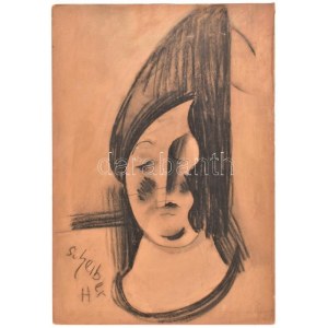 Scheiber Hugó (1873-1950): Női portré. Szén, karton, jelzett. Hátoldalán MNG kiviteli engedély bélyegzővel és 707/89...