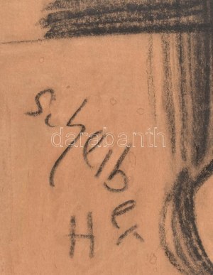 Scheiber Hugó (1873-1950): Női portré. Szén, karton, jelzett. Hátoldalán MNG kiviteli engedély bélyegzővel és 707/89...