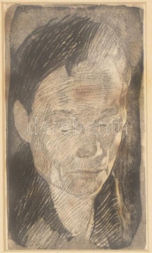 Käthe Kollwitz (1867-1945): Portré. Litográfia, papír, jelzés nélkül. Foltos. Üvegezett keretben. 21×13 cm ...
