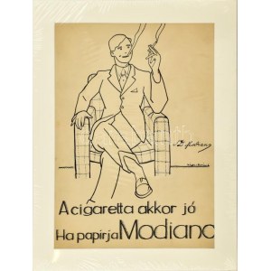 Kézdi-Kovács Elemér (1898-1976): Modiano cigaretta (reklámterv). Tus, papír. Jelzett. Paszpartuban, 34,5×24...