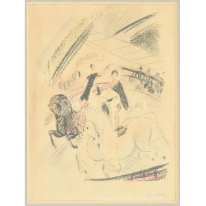 Márffy Ödön (1878-1959): Műlovar. Akvarellel színezett litográfia, papír, jelzett. Lap tetején javított szakadással...