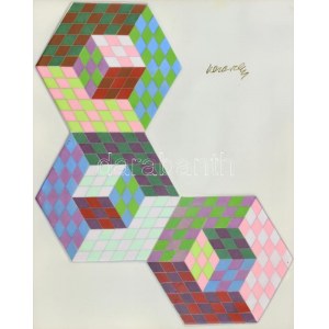 Zsolnay - Victor Vasarely: Hexa 3. A Magyar államvasutak részére készített limitált, számozott, porcelánkép 1986...