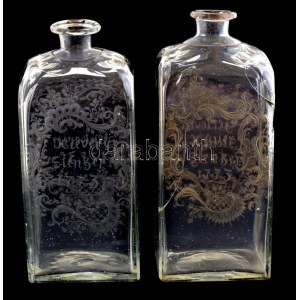 1773 össz. 2 db antik fújt üveg palack, Xavery Stentzerin és Gertrudis Stentzerin...