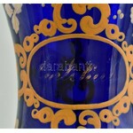 Antik, XIX. sz. kék emlék pohár arany színű historizáló dekorral, Emlékül felirattal. Kézzel festett...