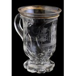 Balatonfüredi emlék pohár a füredi kút képével. XIX. sz. vége. Kézzel festett, metszett, formába öntött üveg pohár...