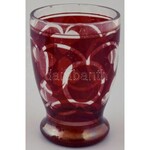Antik vizes üveg pohárral. XIX. sz. Formába fújt, festett, apró csorbákkal, karcolásokkal. m: 22 cm ...