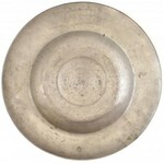 Antik, XVIII. v. XIX. sz. ón tányér, peremén WS és HS monogramokkal valamint címerrel gravírozott, jelzett...