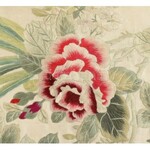 Kínai, hímzett selyem falikép, kézzel festett, jelzett. / Chinese embroidered silk picture. Signed...