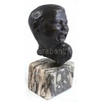 Carl Gelles (1880-1930): Nevető fiúcska fej. Bronz, márvány talpazaton. Bronz 21 cm, márvánnyal együtt 31 cm. ...