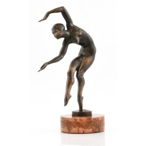 Kerényi Jenő (1908-1975): Táncosnő (Táncoló art deco nőalak), 1929-30 körül. Patinázott bronz, kő talapzaton, jelzett...