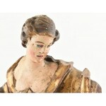 Antik, XVIII-XIX. sz. női alak, faragott fa szobor, kézzel festett, aranyozott, jelzés nélkül, sérült, m: 70 cm ...