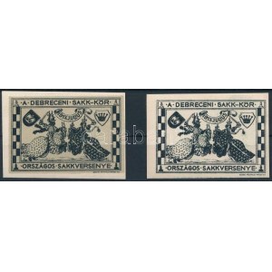 1913 2 db Debreceni sakk-kör alap- és színhiányos levélzáró bélyeg ...