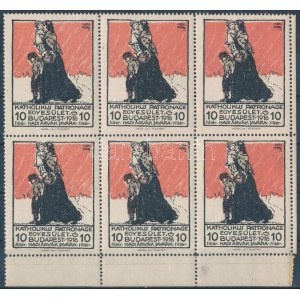 1916 Katholikus Patronage segélybélyeg 6-os tömbben / Hungarian charity stamps block of 6