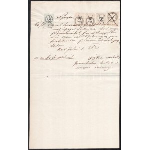 1868 2 db 1/2kr illetékbélyeg fordított állású értékszámmal + 2+4...