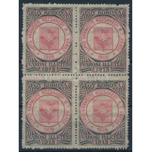 Rózsahegy 1913 Városi illeték 1K használatlan négyes tömb (160.000) Rendkívül ritka!! / Block of 4. Very rare...