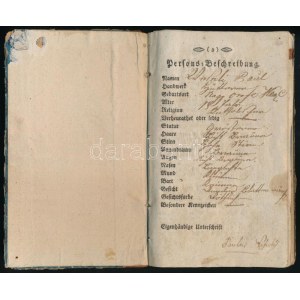 1827-1835 Kalapos legény vándorkönyve, számos bejegyzéssel különféle helyekről, közte: Debrecen, Miskolc, Újvidék ...