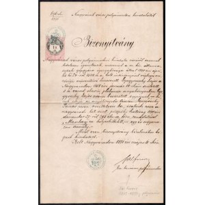 1891 Nagyvárad, névváltoztatási bizonyítvány Sal Ferenc (1835-1909) polgármester aláírásával ...