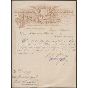 1894 Bp., A Hedrich & Strauss Királymalom fejléces levélpapírjára írt levél
