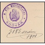1894-1901 Soóvár (Tótsóvár (Solivar), ma Eperjes (Prešov) városrésze), M. Kir. Erdőhivatal 2 db fizetésemelési papírja...