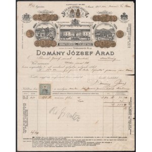 1912 Arad, Domány József bornagykereskedő és szőlőbirtokos fejléces számlája, okmánybélyeggel...