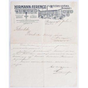1914 Bp., Hirmann Ferenc Rézárugyárának fejléces számlája, rajta a gyár látképével