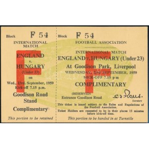 1959 Liverpool, Anglia-Magyarország U23 meccs belépőjegye / 1959 Liverpool, England...