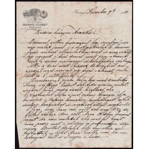 1882 Rozsnyó (Rožňava/Rosenau), Markó József Bőrgyárának fejléces papírja, rajta testvére, Markó András (1832-1882 nov...