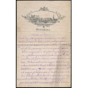 1884 Pozsony (Pressburg/Bratislava) látképével díszített fejléces levélpapír, koronás...