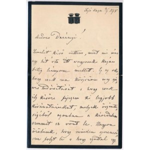 1898 Sajókaza, Tisza Kámánné Degenfeld-Schomburg Ilona (1839-1913) saját kézzel írt levele Darányi Gyula (1867-1937...