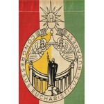 1938 A budapesti Nemzetközi Eucharisztikus Kongresszus hivatalos zászlója asztali tartóra akasztható eredeti rúdjával...