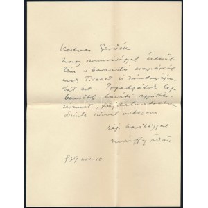 1939. nov. 10 Márffy Ödön (1878-1959) festőművész autográf kondoleáló levele Gerőéknek, Gerő Ödön (1863-1939...