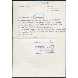 1971 Heinrich Böll (1917-1985) német Nobel-díjas író gépelt német nyelvű levele Szekeres György (1914-1973) újságíró...