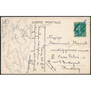 1938 Párizs, a Magyar Labdarúgó Válogatott tagjai által a világbajnokság döntőjéről haza küldött képeslap...