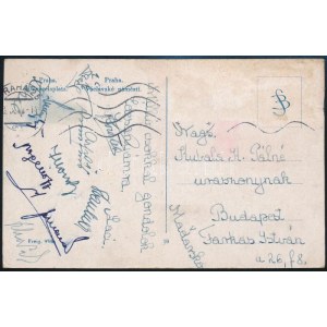 1948 Kubala László és mások aláírása Prágából hazaküldött képeslapon