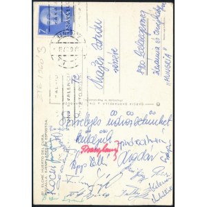 1960 ZTE csapattagjainak aláírása Spanyolországból hazaküldött képeslapon