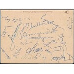 1965 A magyar labdarúgó válogatott labdarúgói által Hamburgból küldött képeslap a játékosok aláírásával: Rákosi, Bene...