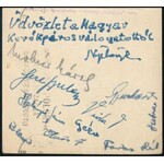 1950 Magyar Kerékpáros Válogatott tagjai által Varsóból haza küldött képeslap, a válogatott tagjainak aláírásaival...